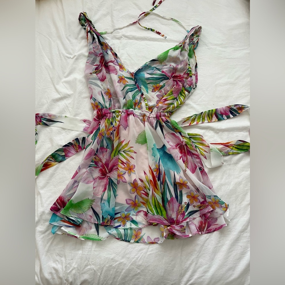 Flower Romper Cover-up with Ties